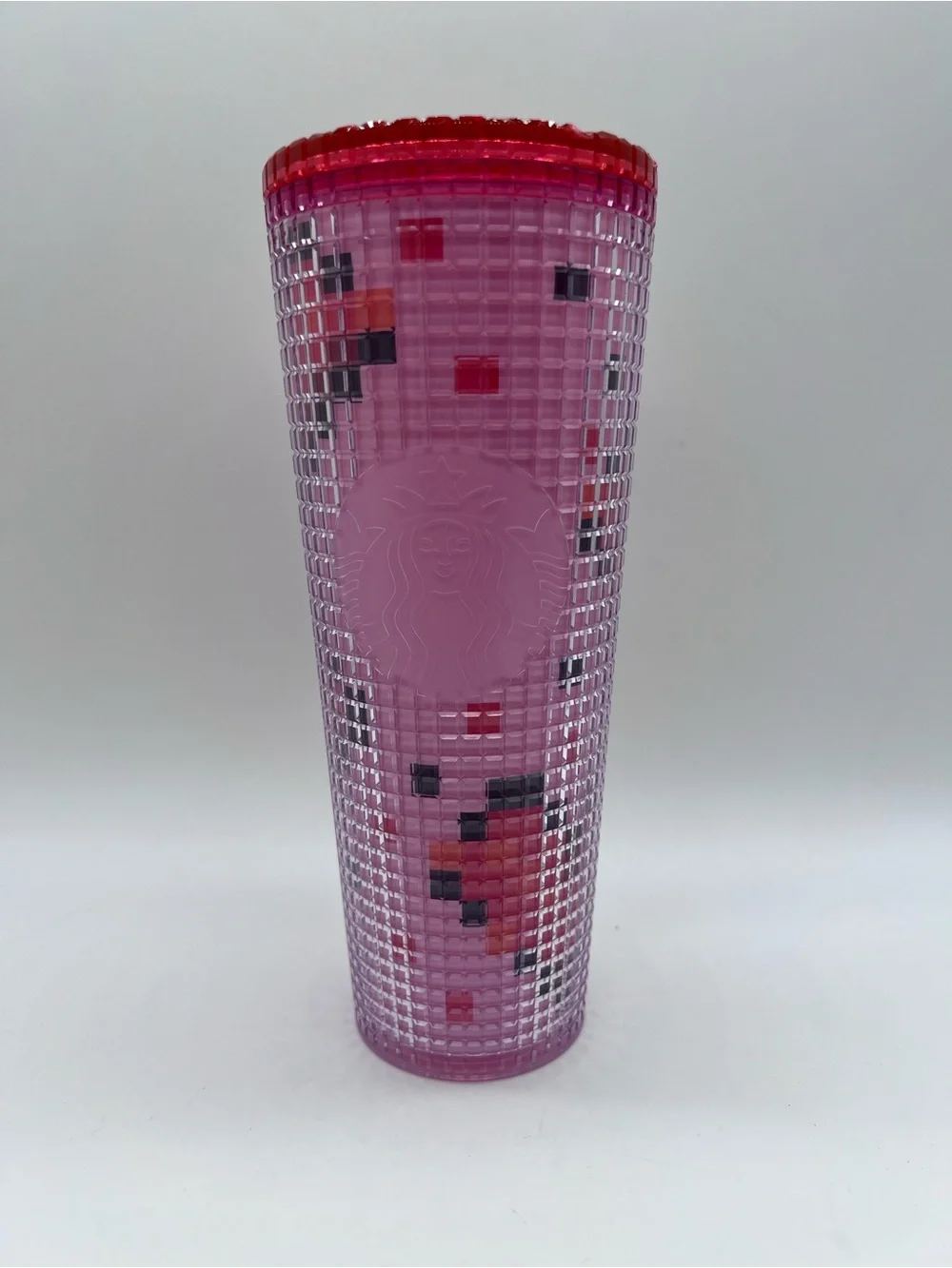 Starbucks Valentine’s Day 2025 Pink Pixel Tumbler with Red Accents